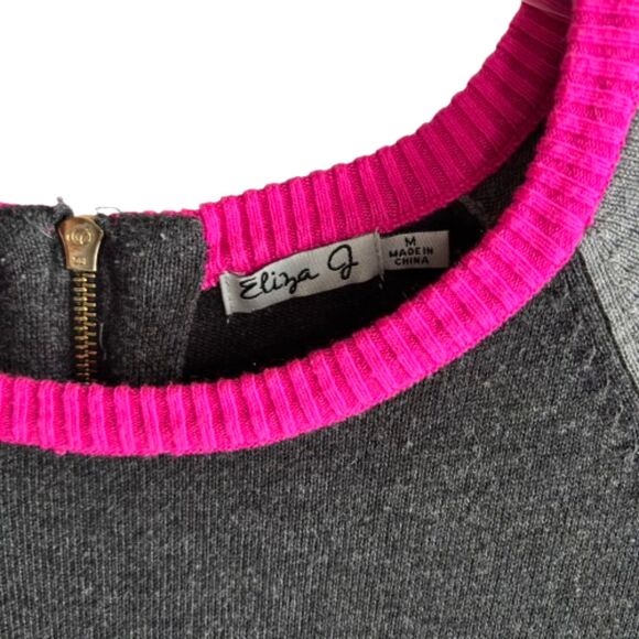 Eliza J Size M Long Sleeve Color Block Sweater Holiday Dress Black/Grey/Pink #V - Picture 5 of 7